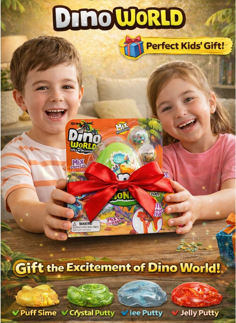 Greateam Dino World Fun Dinosaurs Slime Set for Kids 3+ Years 4 Texture DIY Slime Kit with 58-60G Yellow Puff Slime 43-45G Green Crystal Putty 43-45G Blue Ice Putty 43-45G Red Jelly Putty Mix & Create Sensory Stretchy Slime with Foam Beads Dino Shape Sequins Leaf Accessories & 1 Dinosaur Figure EN71 Certified Non-Toxic EU Toy Safety Standard Educational Learning Toy Gift for Boys & Girls Extended Play Blister Pack - Image 5